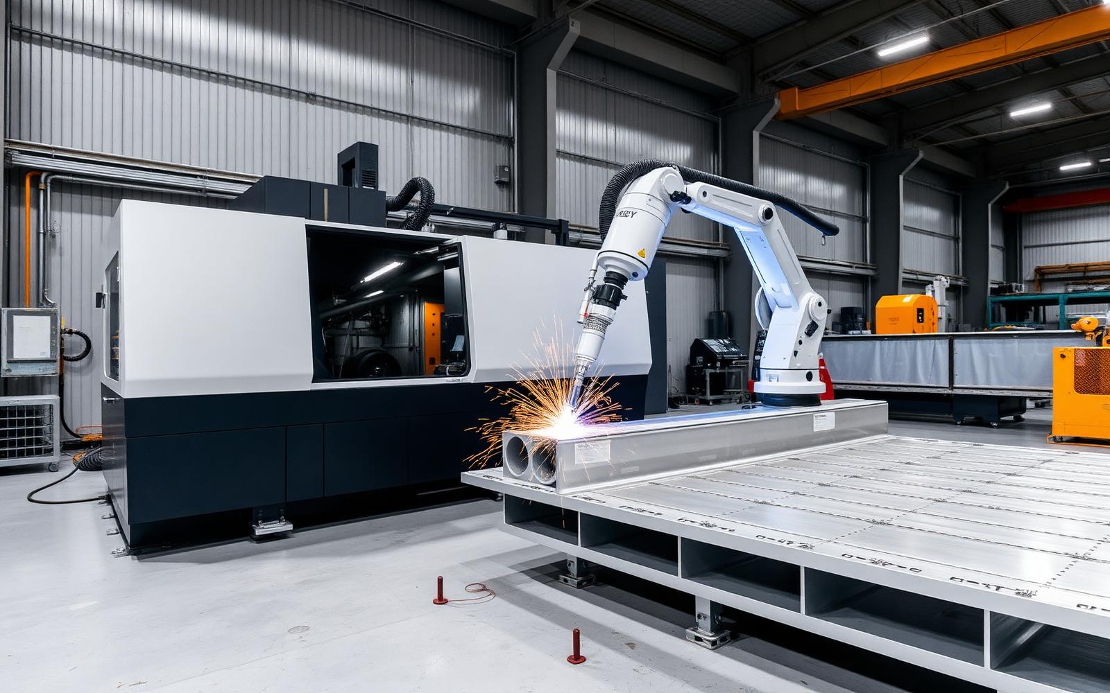 Robotic welding of aluminium formwork inside a fabrication facility
